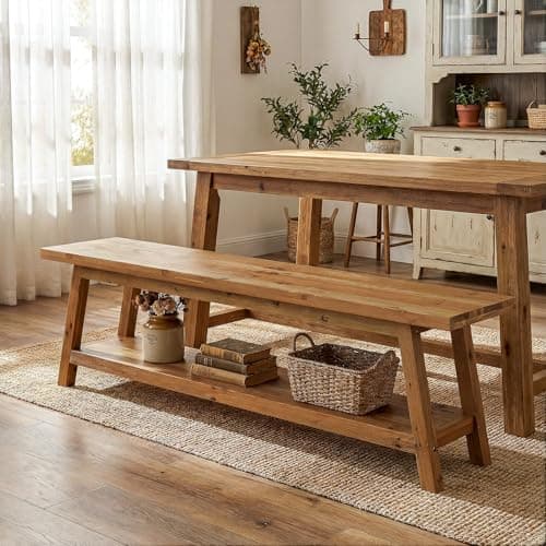 Tribesigns 63-Inch Solid Wood Dining Bench with Shelf, an Amazon alternative