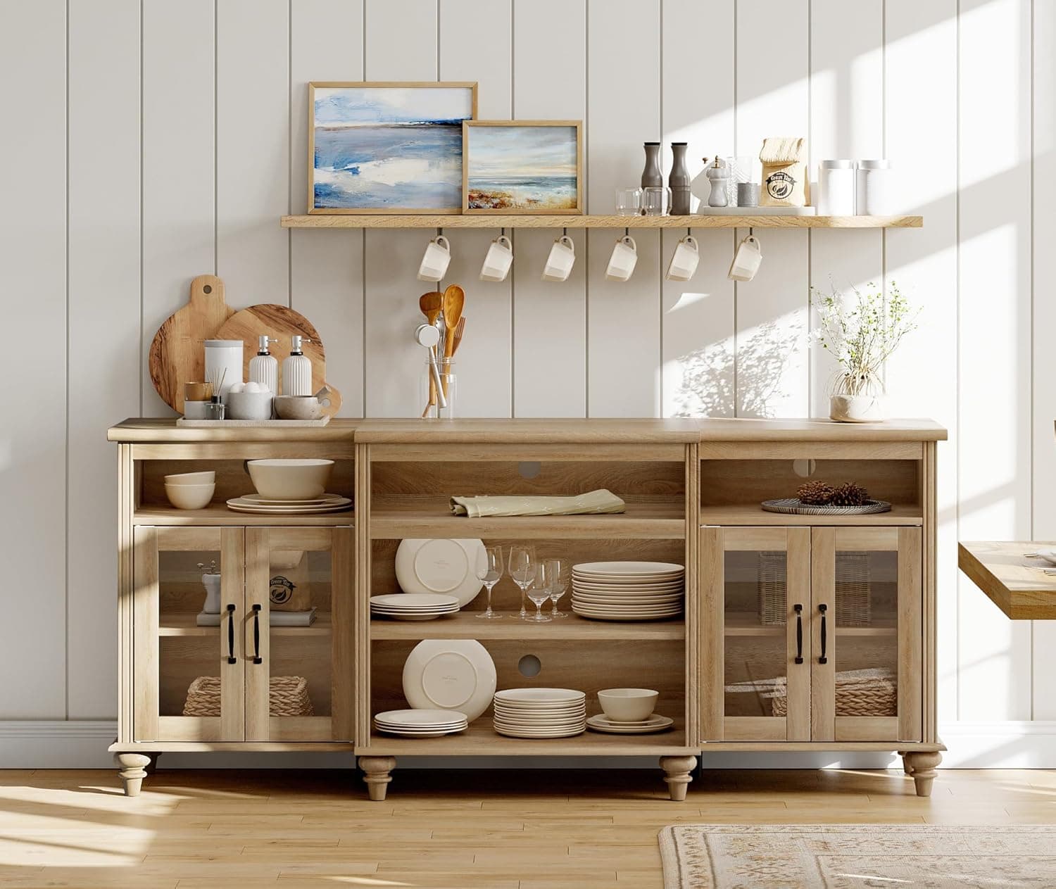 WAMPAT Farmhouse Buffet Cabinet with 4 Glass Doors (Oak), an Amazon alternative