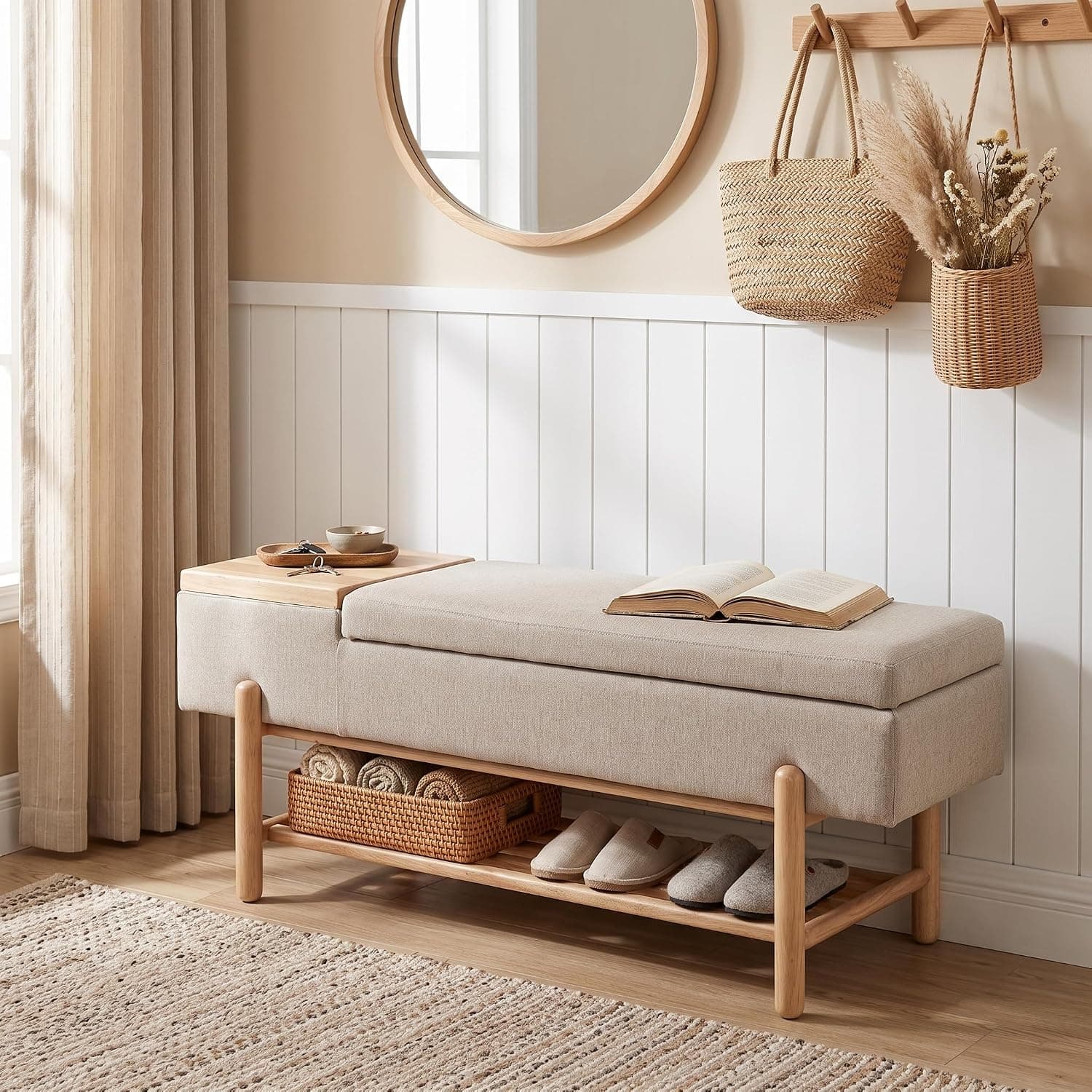 ROCITY Upholstered Storage Bench with Shelf, 46.5 Inches, an Amazon alternative