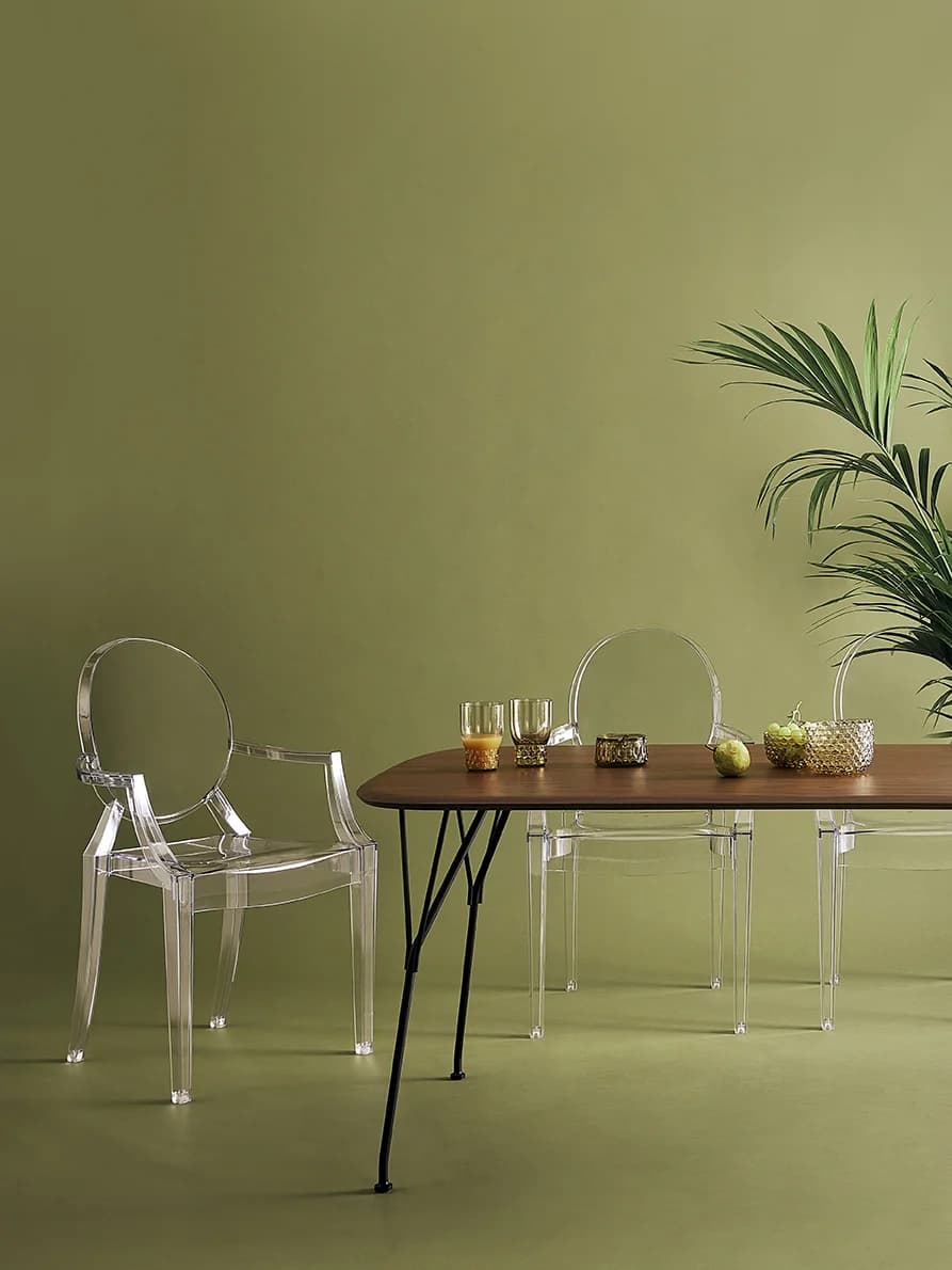 Kartell Louis Ghost transparent polycarbonate armchair designed by Philippe Starck