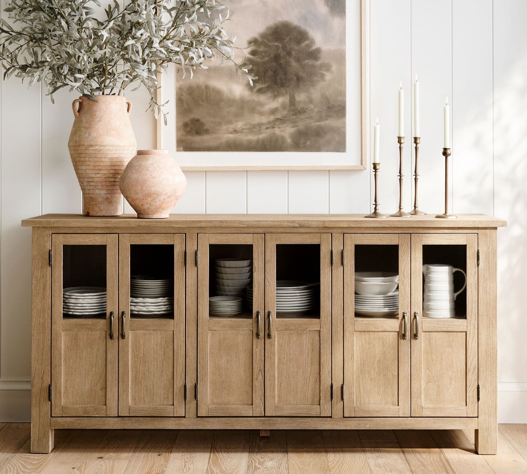 Pottery Barn Toscana Buffet styled in a dining room