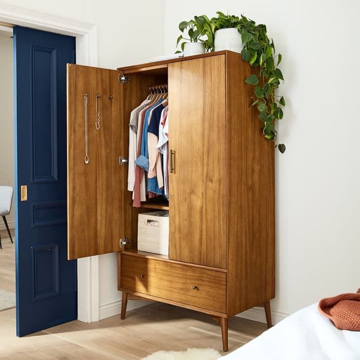 West Elm Mid-Century Armoire (38") styled in a bedroom