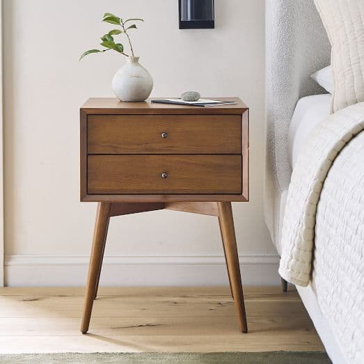 West Elm Mid-Century Nightstand styled in a bedroom