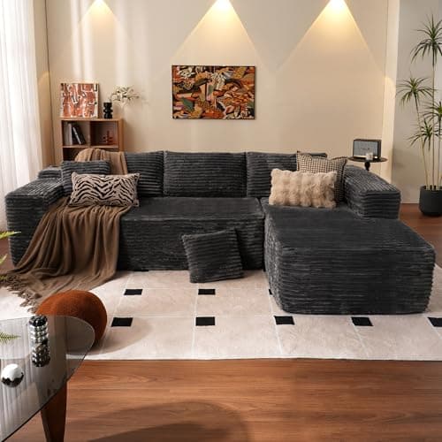 Ovios 104-Inch Boneless L-Shaped Couch, Gray Corduroy, an Amazon dupe