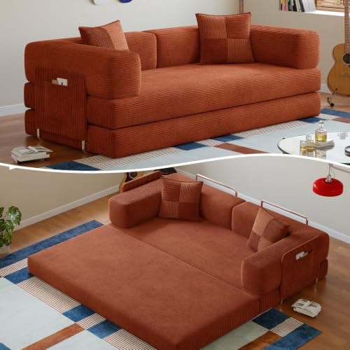 Fancyfire 78.8-Inch Boneless Corduroy Sofa Bed, Orange, an Amazon dupe