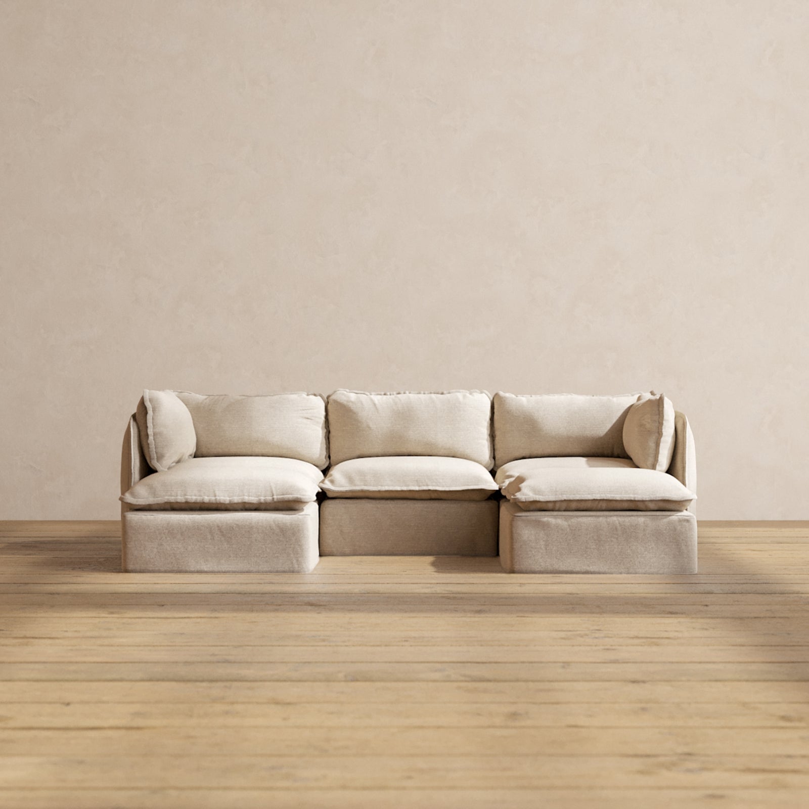 Anabei three-seat U-sectional, Oat, Deluxe+ Cloud Comfort