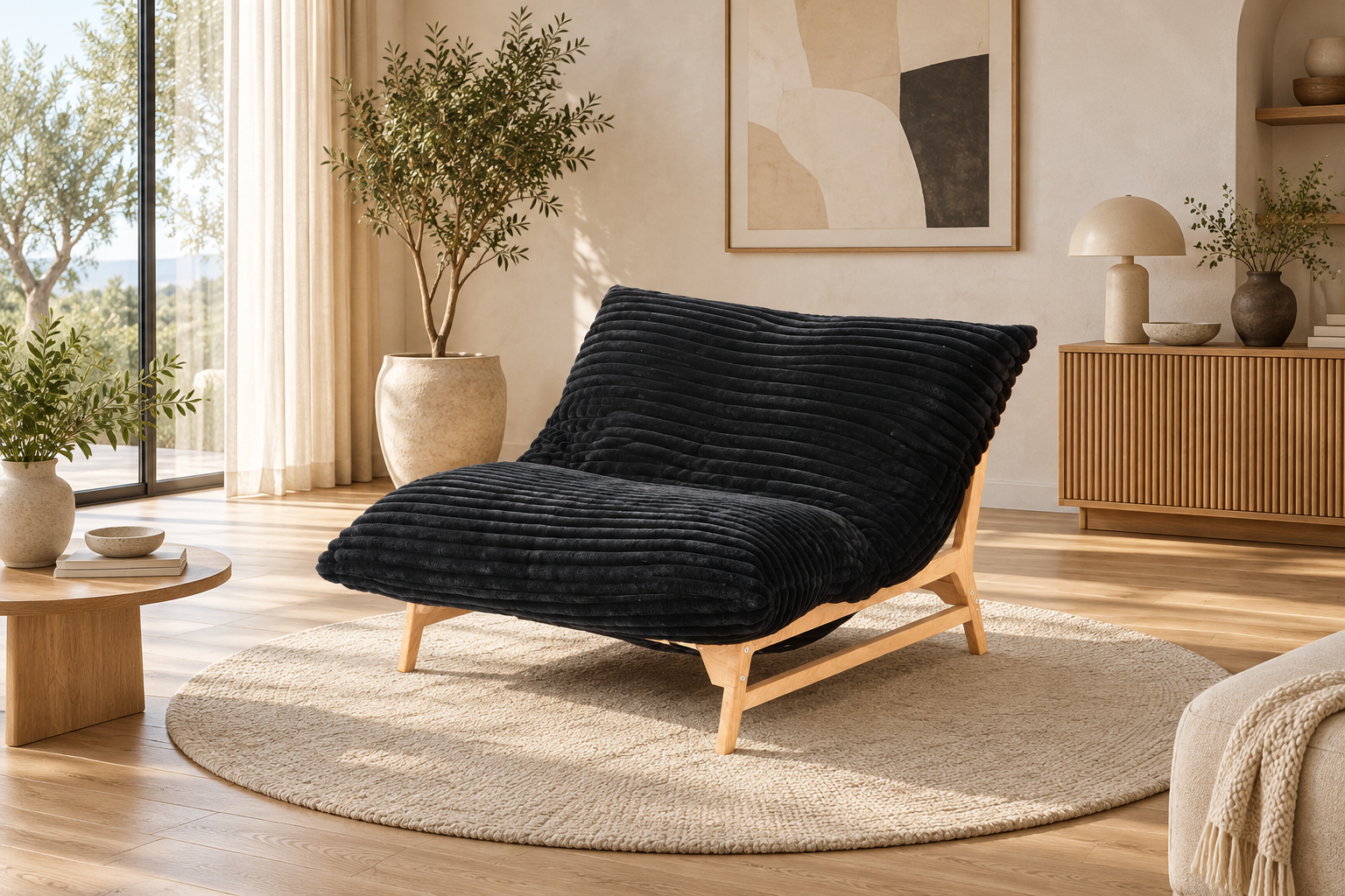 DEKUHI 47.24-Inch Pillow Lounge Chair, Black