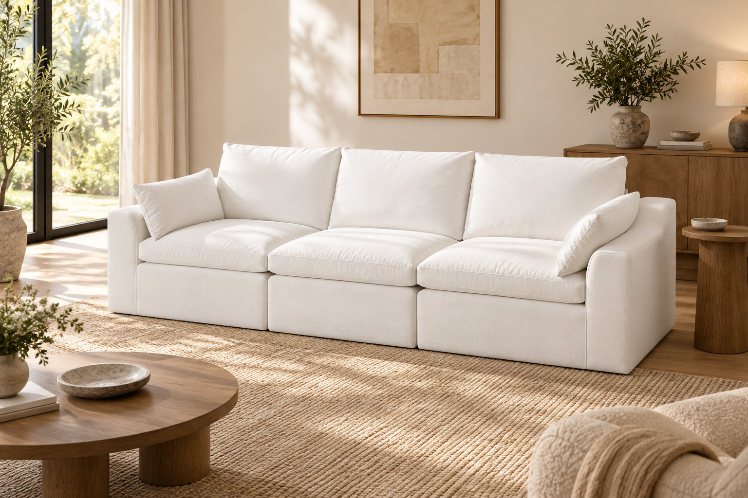 Novilla 104.3-Inch Three-Seat Cloud Sofa, White