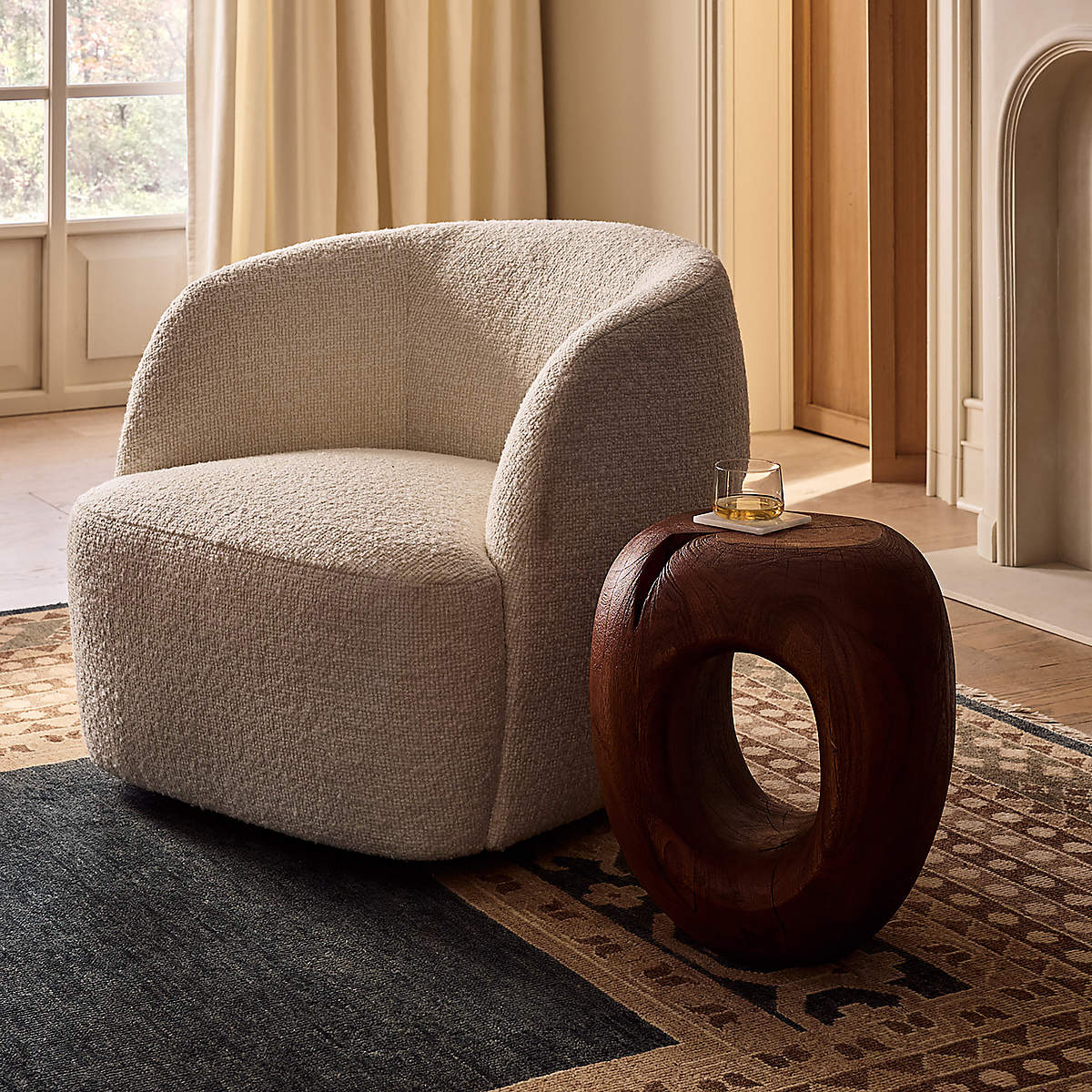 CB2 Gwyneth Ivory Boucle Swivel Chair by Goop