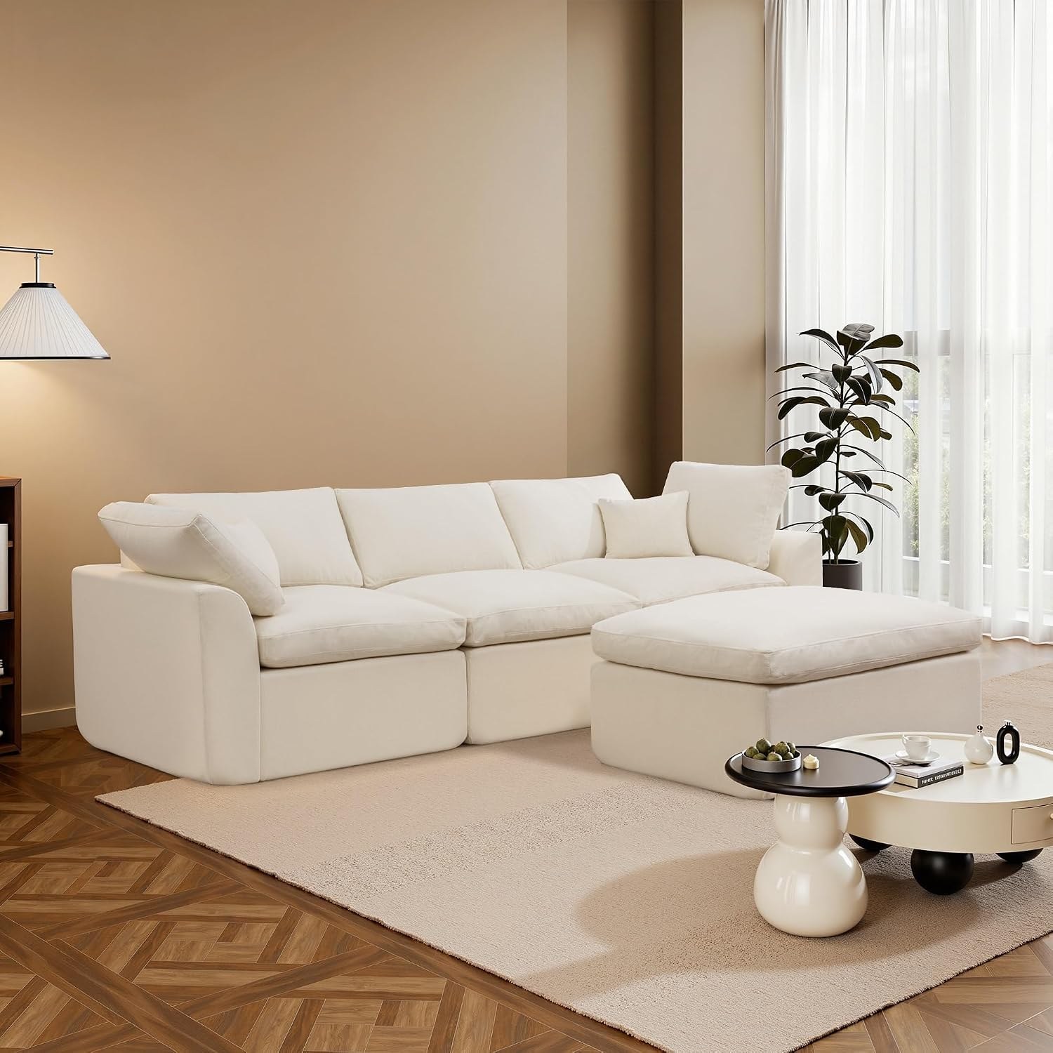 Korser 110" Cloud Sectional with Ottoman, Beige Chenille - Image 2
