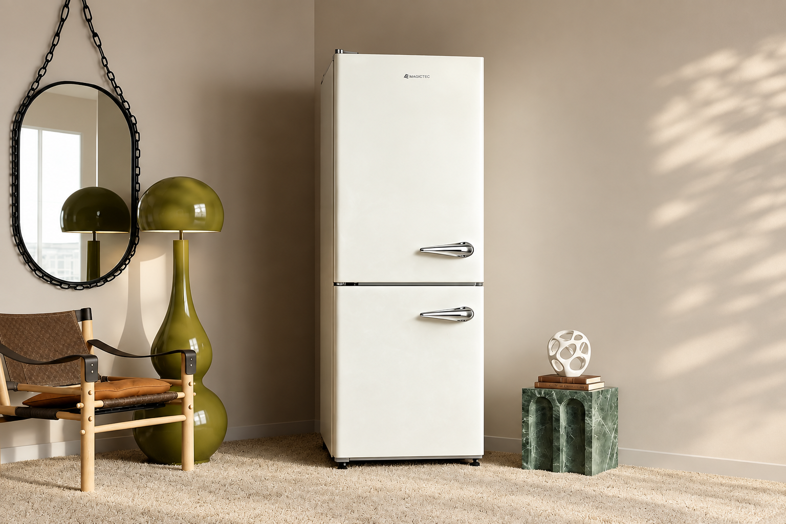 Magictec 10.8-Cubic-Foot Retro Refrigerator, Beige