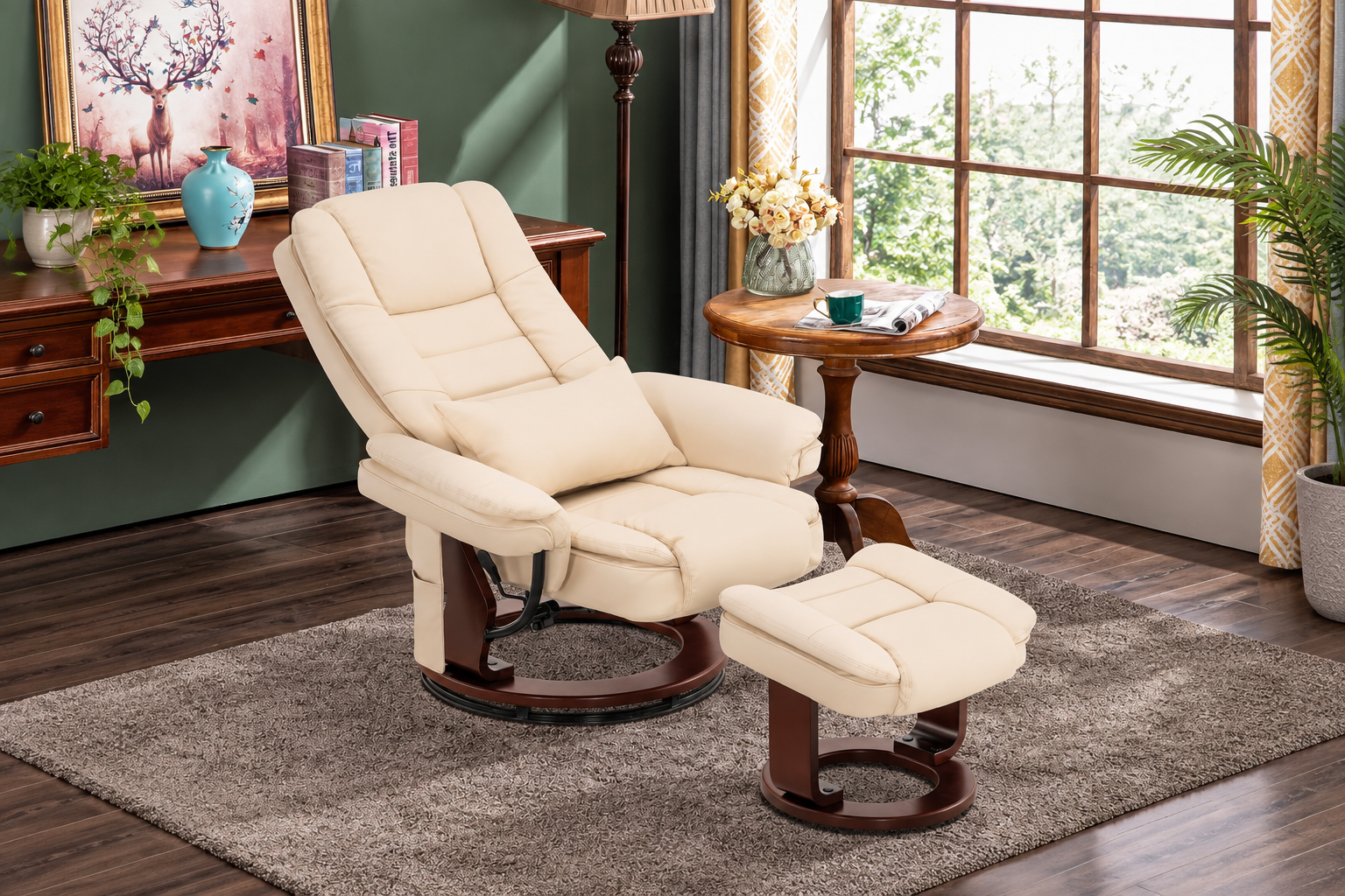 MCombo Swivel Massage Recliner and Ottoman, Cream White