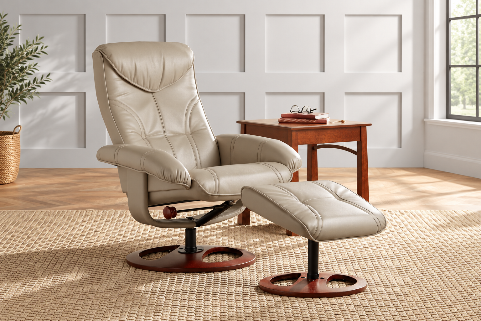 Benchmaster Newport Recliner and Ottoman, Taupe
