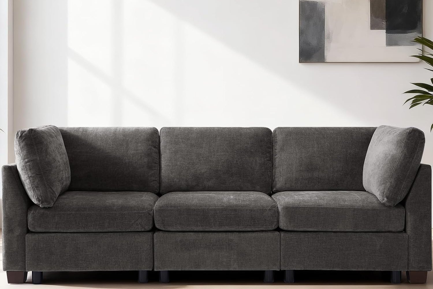 EDILLY 94" Three-Seat Modular Sofa, Grey