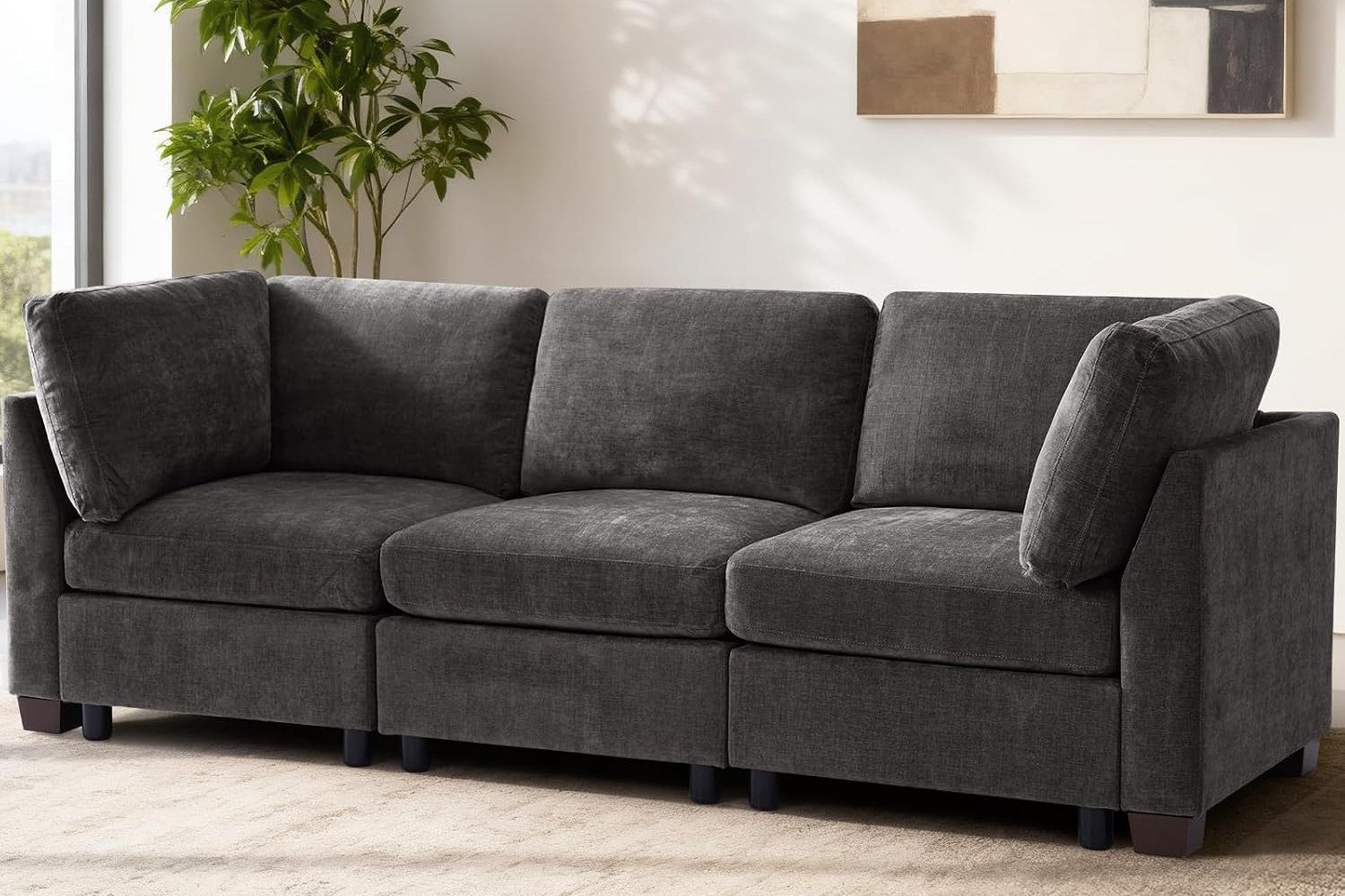 EDILLY 94" Three-Seat Modular Sofa, Grey - Image 2