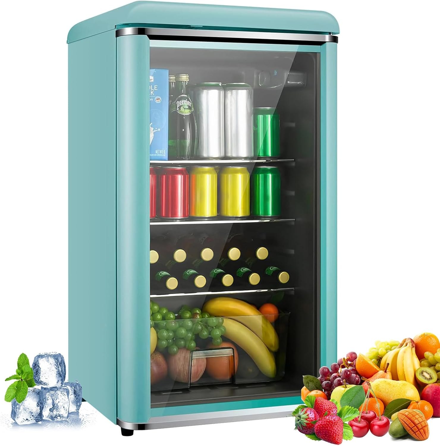 Cucina Magica 4.9 Cu Ft Retro Beverage Refrigerator with Glass Door, Aqua